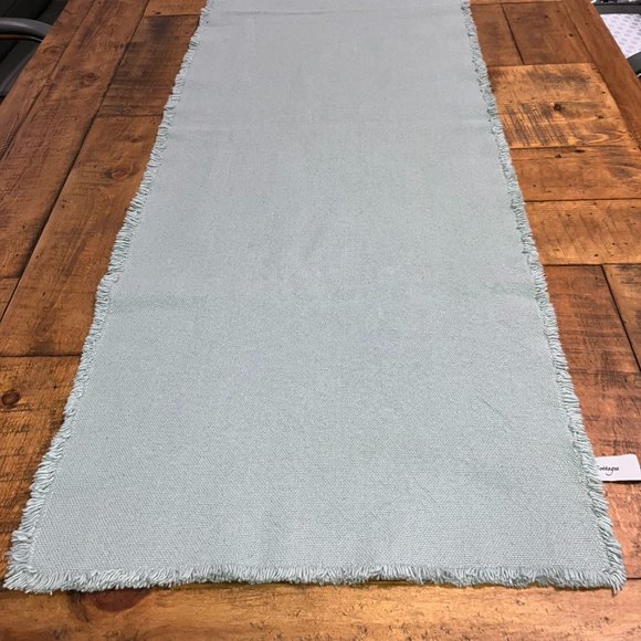 Gray Blue 100% Cotton Frayed Table Runner by The Cottages, made in India - Picture 1 of 6